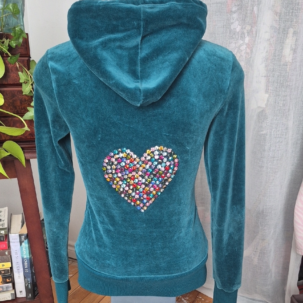 Juicy Couture Twisted Heart Teal Velour Zip-Up Track Suit Set